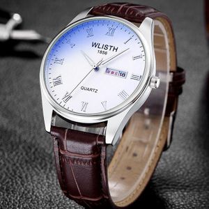 Brand Classic Staal Leer Liefhebbers Lady Mannen Horloge Luxe Quartz Horloge Dubbele Kalender Waterdichte Voor