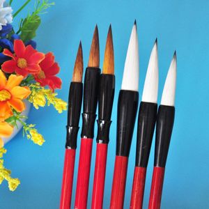 6 stks/set Wit Chinese Kalligrafieborstel Wollen haar Tekening Borstel Pen Aquarel Art Supply Stationair
