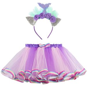 Baby Meisjes Kleding Meisjes Rok Kinderen Meisjes Party Dance Ballet Kostuum Splice Rainbow Tulle Rok + Haarband Meisje Suits kid Suits