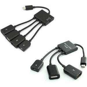 4 In 1 Micro Usb Host Otg Lading Hub Cord Adapter Splitter Voor Android Smartphones Tablet Zwart Kabel