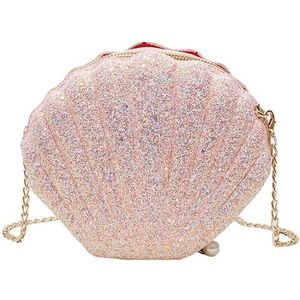 Fggs-Vrouwen Meisjes Kleine Zeemeermin Seashell Portemonnee Cross-Body Schoudertassen Glitter Pailletten Ketting Avond Portemonnee