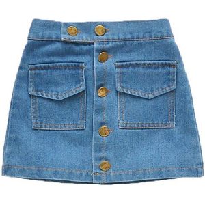 Zomer Meisjes Rok Kindje Denim Rok Kinderen Een Lijn Rok Kinderen Bodems Streetwear Jeans Pocket Snap 2 Tot 7 Jaar