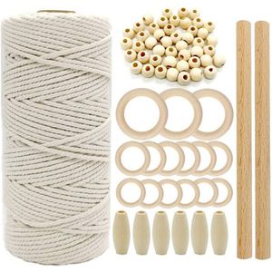 Macrame Cord Natuurlijke Katoenen Touw M Met Houten Ring Houten Stok Voor Diy Bijtring Macrame Kit Muur Opknoping Plant Hanger