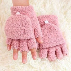 Sparsil Unisex Half Vinger Flip Handschoenen Vrouwen Coral Fluwelen Koude-Proof Mittens Winter Warm Soft Dual-Purpose Fleece handschoen Vrouwelijke