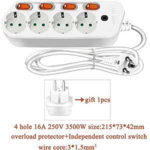 Eu Plug 1.5/2.5 M 2/3/6 Extension Socket 250V 10A/16A Individueel Geschakelde Power Strip 3AC 2USB Outlets Charger Adapter Socket