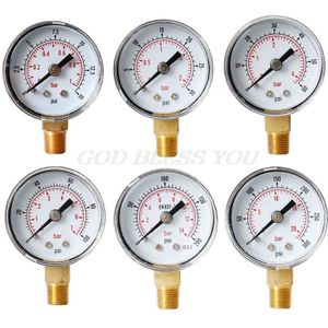 40 Mm Gezicht Manometer 1/8 &quot;Bspt Bottom Mount 15,30,60.100,160 200, 300 Psi &amp; Bar Voor Air Gas Water Brandstof Vloeibare