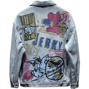 Hand Geschilderd Graffiti Hip Hop Denim Jas Mannen Gat Streetwear Oversized Harajuku Blue Jeans Jas Mode Denim Jas Uitloper