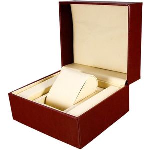 Wijn Rood Pu Lederen Single Slot Horloge Armband Case Horloge Box Organizer 16X14X10Cm