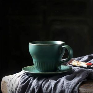 Europese Retro Koffie Melk Cup Set Donker Groen Licht Luxe Porselein Afternoon Tea Cup Met Handvat Huishouden Drinkware