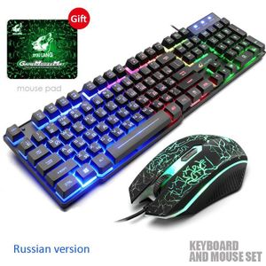 Engels/Russisch/Spaans Gaming Toetsenbord En Muis Combo Met Kleurrijke Led Backlit Bedraad Toetsenbord En Usb Muis Voor pc/Laptop