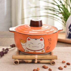 9 Inch Japanse Stijl Multi-Kleur Lucky Cat Keramische Pot Restaurant Keuken Thuis Creatieve Cartoon Soeppan Soep kom Servies