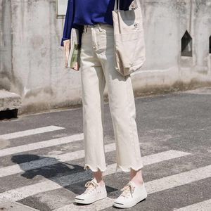Jeans Womens Vintage Zakken Chic Simple Hoge Taille Retro Koreaanse Stijl Solid Straight Streetwear Comfortabele All-Match Leisure