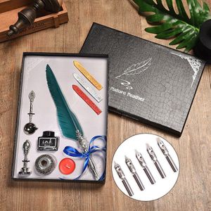 Luxe Kalligrafie Veer Dip Pen Schrijven Inkt Briefpapier Geschenkdoos met Nib Bruiloft Quill Pen Metalen Vulpen Set
