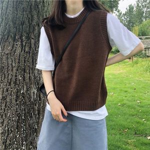 Casual Tank Tops Vrouwen Herfst Koreaanse Preppy Stijl Ongedwongen Losse O Hals Gebreide Trui Vest Mouwloze Trui Vest T502