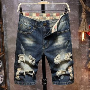 Zomer Mannen Denim Shorts Mode Slim Fit Retro Blauw Wassen Ripped Jeans Mannelijke Kleding Korte Trendy mens