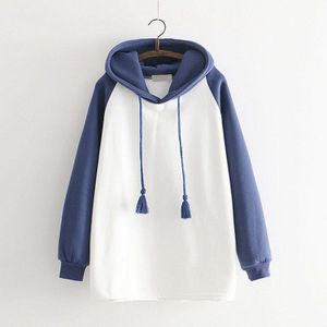 Womens Fleece Gevoerde Winter Sweatshirt Blauw Wit Oversize Loose Fit Hoodie Katoen Gemaakt Raglan Kat Grafische Herfst Pollover Top