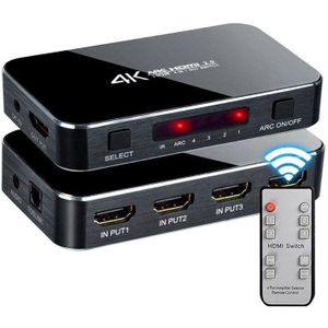 Hdmi Switch 2.0 4K Hdr 4 In 1 Out Hdmi Switch Met O Extractor 3.5 Jack Glasvezelkabel arc Splitter Voor Hdtv PS4 (Ons Plu