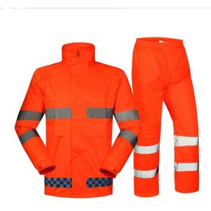 SPARDWEAR waterdichte hoge zichtbaarheid reflecterende veiligheid regenpak jas en broek fluorescerende oranje split regenjas