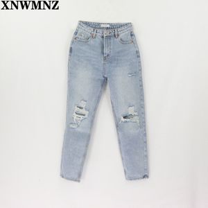 Za Vintage Mom Jeans Hoge Taille Jeans Vrouw Ripped Boyfriend Jeans Voor Vrouwen Koreaanse Stijl Verontruste Jeans Blauw Denim Broek