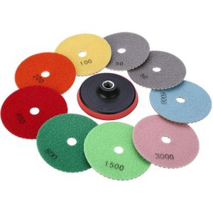 10Pcs 4 Inch Diamantslijperij Pads Set, m14 Zelfklevende Houder + 9 Stuks Droog Polijsten Pads Kit Voor Auto Auto Graniet Marmer