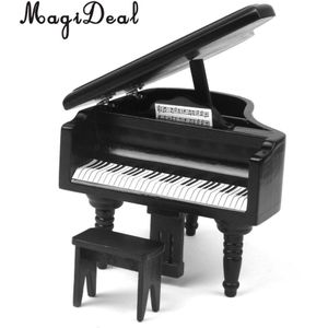 Magideal 1/12 Dollhouse Miniatuur Houten Piano Met Kruk Muziekinstrument Model Voor Pop Acc Home Decor Kinderen Speelgoed