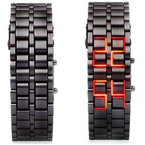 TIke Toker Mode Zwarte Volledige Metalen Digitale Lava Polshorloge Iron Metalen Rode LED Samurai voor Mannen Boy Sport Eenvoudige Wathes