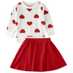 Lente Peuter Baby Meisjes Valentijnsdag Kleding Hart Tops T-shirt Jurk Rode Rok Outfits Set