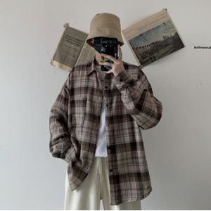 Lente Plaid Shirt Mannen Mode Contrast Katoen Retro Casual Shirt Mannen Streetwear Wilde Losse Lange Mouw Heren M-XL