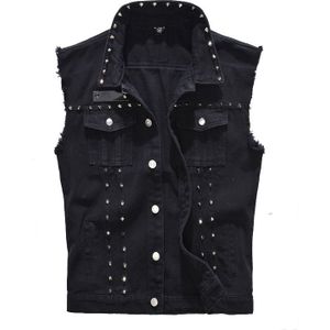 Dimusi Lente Herfst Heren Vest Vintage Denim Jeans Vest Mannelijke Zwarte Mouwloze Jassen Mannen Klinknagel Gat Jeans Vesten 5XL,TA338