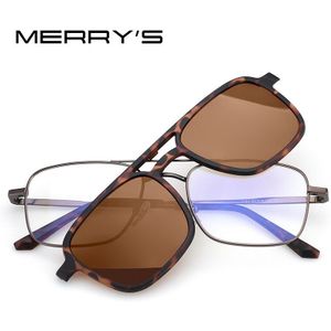 Merrys 2 In 1 Magneet Gepolariseerde Clip Bril Frame Mannen Optische Clip Bril Voor Mannen Vierkante Brillen S2301