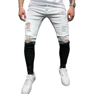 Skinny Jeans Mannen Gradiënt Kleur Plus Size Mens Ripped Jeans Stretchy Sllim Broek Wit Zwart Casual Broek Denim Broek