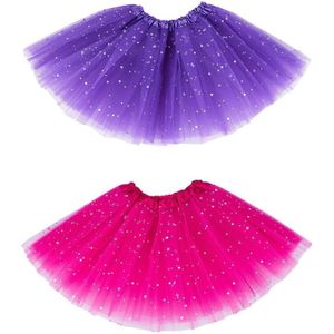 2 Stuks Smart Baby Meisje Kleding Sterren Pailletten Petticoat Ballet Dans Pluizige Tutu Rok, Paars &amp; Rose Rood