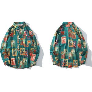 Gonthwid Hawaiian Strand Shirts Harajuku Vintage Poster Print Lange Mouwen Aloha Party Shirt Mens Casual Button Down Tops