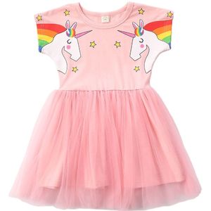 Baby Zomer Kleding Peuter Kid Baby Meisje Kleding Korte Mouw Jurk Eenhoorn Kant Tutu Feestjurk 6M-5Y