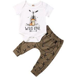 Pasgeboren Baby Jongen Meisje Kleding Cartoon Print Korte Mouw Romper Tops Lange Broek Outfits Katoenen Kleding Set