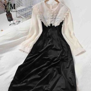 Yuoomuoo Koreaanse Mode Grote Kraag Fluwelen Vrouwen Jurk Herfst Winter Elegante Vintage Party Dress Bodycon Party Vestidos