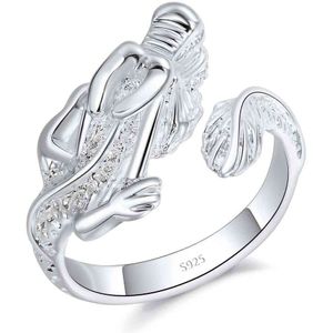 925 Sterling Zilveren Ring voor Vrouwen Man Liefhebbers Chinese Stijl Draak Verstelbare Size Animal Party Accessoire
