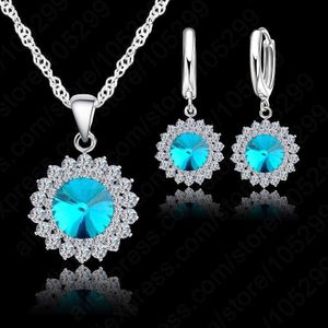 Bruiloft Sieraden Set 925 Puur Zilveren Kristal Ketting Hanger/Oorbellen Trendy Vrouwen Sieraden Set