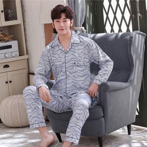 Heren Lange Mouw Pyjama Man Losse Thuis Night Pak Mannen Streep Nachtjapon Mannelijke Shirt & Broek Set Nachtkleding Loungewear Slaap set
