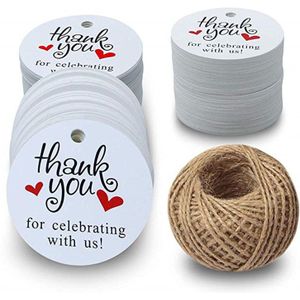 300 Stuks Dank U voor Vieren met Ons Tags voor Wedding Baby Shower Party Gunsten met 100 Voeten Jute Twine hang Prijskaartjes