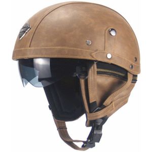 WOSAWE Motorhelm Retro Persoonlijkheid uitneembare liner Moto Half-helm Zomer Open Gezicht Motocross PU Lederen Helm
