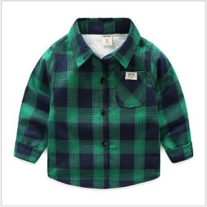 Toddlr Jongens Plus Fleece Shirt Casual Zwart En Groen Grote Plaid Lange Mouwen Thicken Blouse Pasgeboren Kids Tops