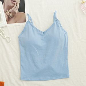 Sexy Afneembare Borst Pad Ingebouwde Vest V-hals Vrouwen Solid Slim Tanks Zomer Bodycon Padded Camis