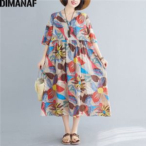 Dimanaf Oversized Jurk Print Bloemen Zomer Zonnejurk Vrouwen Kleding Strand Lady Vestidos Katoen Casual Losse Plus Size