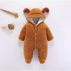 Baby Meisjes Jongens Effen Kleur Rompertjes Winter Baby Lange Mouwen Animal Cartoon Dikker Jumpsuit Kleding Voor 3-12 Maanden