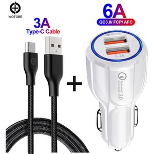 30W QC3.0 Autolader, snel Opladen 3.0 Mobiele Telefoon Oplader 2 Poort Voor Iphone/Ipad Samsung Huawei Xiaomi Rapid Auto En 3A Kabel
