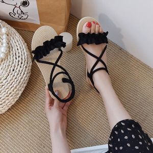 Vrouwen Schoenen Lente Stijl Voet Gekruiste Elastische Riem Studenten Leisure Strand Romeinse Ronde Kop Waterdichte Platform Size 35-42