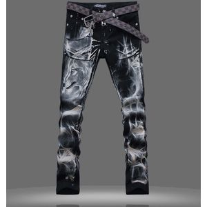 Wolf Mannen Casual Print Jeans Mannelijke 3D Patroon Gekleurde Tekening Paiting Broek Slim Stretch Katoen Denim Broek