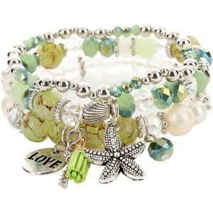 LEMOER Bohemen Oceaan Stijl Seastar Bead Crystal Armbanden en Armbanden voor Vrouwen Multilayer Liefde Kwastje Charme Armband Sieraden