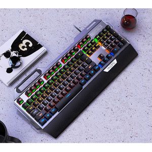 K100 Metalen Echte Mechanische Toetsenbord Gaming Met Polssteun Knop Blauw Axis Usb Wired Backlit Running Lamp Keyboard Voor Gamer pc
